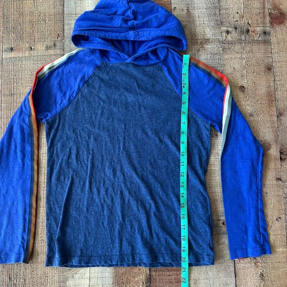 Mini Boden Boys Blue Hooded Sweatshirt With Striped Sleeves 11-12 Yrs - Picture 4 of 6